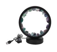 Pssopp Crystal Stone Lamp Fluorite Night Light Plastic and Natural Crystal 3 Color Modes LED Bedside Table Lamp for Bedroom Living Room Office Meditation Decor