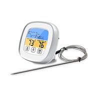 Pssopp Digital Meat Thermometer with Kitchen Timer Backlight Alarm 8 Meat 5 Flavor Presets Touch Screen for BBQ Grilling Cooking (White)