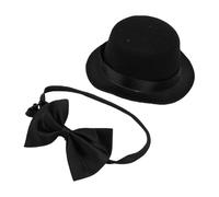 Pssopp Dog Clothing Set, Black Felt Cat Gentleman Hat with Adjustable Strap No Snag Edges for Wedding Birthday Party Photoshoot Small Dogs Rabbits Pet Top Hat Bow Tie Pet Top (1 Set)