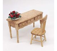 Pssopp Doll House Desk, Handcrafted Wooden Miniature Desk for 1:12 Dollhouse Scenes, Ideal for Living Rooms and Studies