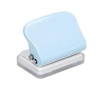 Pssopp Hole Punch Ruler Design Quick Positioning Metal Paint Body 3 Hole Puncher for Documentation with Plastic Base Paper Scrap Collector (Light Blue)