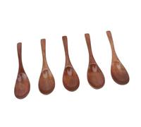 Pssopp Japanese Style Wooden Soup Spoons Long Handle Eco-Friendly 5Pcs Set 6.1 Inch Ideal for Coffee Soup Dessert Tea
