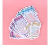 Pssopp Mason Jar Zipper Bags, Portable Leakproof Food Storage Bags, Reusable Zip Lock Pouches for Kitchen and Travel (10 mason jar set, large size 3+medium size 4+small)