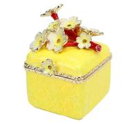 Pssopp Metal Cherry Blossoms Jewelry Box, Long Lasting Zinc Alloy Charming Antique Stylish Jewelry Case for Rings Earrings Necklace Storage (Yellow)