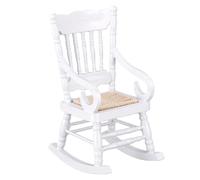 Pssopp Miniature Rocking Chair, 1:12 Scale Handcrafted Wood (White) | White, Woven Rattan Seat And Back, Curved Rockers, Open Back, For Cottage Decor Dollhouse Room Staging Model Displays