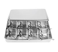 Pssopp Multipurpose 8 Grids Stainless Steel Seasoning Box with Spoon and Lid, Detachable Inner Compartment, for All Kinds of Seasoning, Snacks, Flour, Dry Goods, Fruits