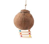 Pssopp Natural Coconut Bird House with Ladder Bird Coconut Hamster Cage Swing Hiding Place for Birds Hamsters Small Pets (Hairy shell ladder)