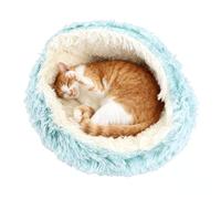 Pssopp Semi Enclosed Cat Bed, Skin Friendly Fleece Non Slip Bottom Breathable Open Design 360 Degree Wrap Around Fluffy Hooded Cat Dog Calming Bed for Home (Plush Green)