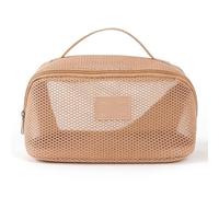 Pssopp Semi Transparent Cosmetic Case Mesh Makeup Bag, Semi Transparent Cosmetic Case Large Breathable Makeup Pouch for Travel Business Trip Daily Commute Nan (Deep Apricot)