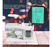 Pssopp Small Divided Fish Tank, Plastic, LCD Digital Display, LED Light, for Living Room and Office (White)