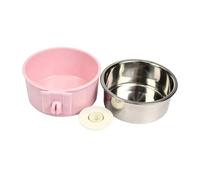 Pssopp Small Pet Bowl Stainless Steel Removable with Mounting Bracket for Rabbit Ferret Guinea Pig Bird Cage Food Water Dish (Pink Small)