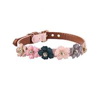 Soft PU Leather Dog Collar Adjustable Daisy Flowers Pet Collars Fashion Bling Bling Cat Rhinestone Bowtie for Small Medium Sized Cat Dog (Pink 1.3 × 42cm)