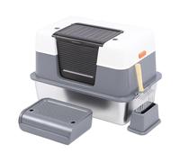 Pssopp Stainless Steel Cat Litter Box, Enclosed Cat Litter Box with Covered Metal Pan, Large Rounded Corner Design, Clip Assembly, Anti Spatter, Easy Cleanup for Home Cats