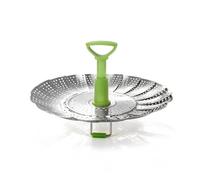 Pssopp Stainless Steel Foldable Steaming Rack, Expandable Vegetable Steamer with Heat Proof Handle Even Steam Flow for Seafood Dumplings Eggs (9 Inch)