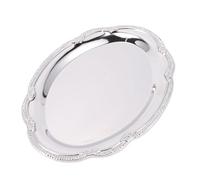 Pssopp Stainless Steel Serving Platter Silver Serving Tray, 304 Stainless Steel Platter Oval Engraved Appetizer for Charcuterie Cookies Desserts Parties Weddings (28CM)