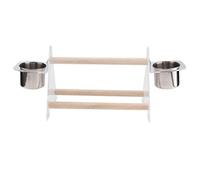 Pssopp Stand Perch, Wooden Activity Toy with Feeder Cups for Small Birds Like Cockatiels and Parakeets