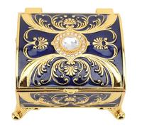 Pssopp Vintage Rectangular Trinket Storage Organizers, Zinc Alloy and Velvet Material Retro Decorative Metal Jewelry Box for Women Girls(Gold Blue) (Gold Blue)