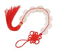 Pssopp White Jade Car Pendant, Feng Shui Lucky Charm with Red Rope, 17.1in White Jade Chinese Knot Decoration for Home and Vehicle