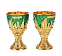 Pssopp Wine Glasses Metal Wine Goblets, Dubai Landmark 3D Relief 2PCS 2.76in Vintage Vintage Metal Goblets (Green)