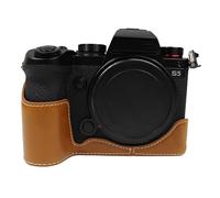 pssped Camera Half Case Compatible with Panasonic Lumix DC-S5 DC-S5II DC-S5IIX PU Leather Protective Cover Lightweight Vintage Style with Snap Button for Easy Battery Access (Brown)