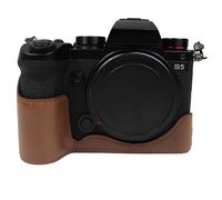 pssped Camera Half Case Compatible with Panasonic Lumix DC-S5 DC-S5II DC-S5IIX PU Leather Protective Cover Lightweight Vintage Style with Snap Button for Easy Battery Access (Coffee)