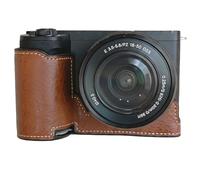 pssped Protective Camera Case Compatible with Sony Alpha ZVE10 II ZV-E10 II Camera, Custom Fit PU Leather Bag with Opening Bottom & Hand Grip Design, Compact Carrying Storage (Coffee)