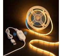 PSTAR COB LED Strip Light 3 m Motion Sensor, 5V Indoor Warm White 2700K Movement Activated Auto ON/Off, 320LED/M, Dimmable LED Tape with 1.5M USB Powered Cable for Stairs Under Bed Cabinet Lighting