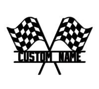 PSUNEY Custom Racing Flag Metal Sign Personalised Race Checkered Flag Monogram Flag Name Sign Racing Flag Metal Art Wall Letters Decor for Bedroom Gift for Racer