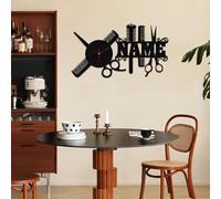 PSUNEY Personalised Barber Shop Wall Clock Custom Name Logo Metal Art Decor Gift for Hairdresser Hair Stylist Salon Bedroom Living Room Kitchen with 7 Colors Lights