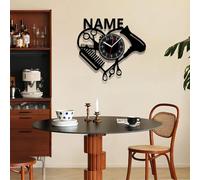 PSUNEY Personalised Barber Shop Wall Clock Custom Name Logo Metal Art Decor Gift for Hairdresser Hair Stylist Salon Bedroom Living Room Kitchen with 7 Colors Lights