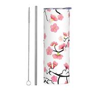 PSVOD Cherry Japanese Cherry Blossom Tumbler 20oz Travel Coffee Mug With Lid And Straws Stainless Steel Insulated Coffee Cups For Women Girls