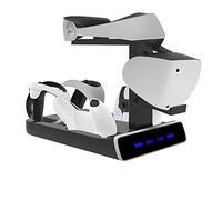 PSVR2 Charging Storage Stand for Playstation VR2 and PS5 Controller - Charging Station with VR Headset Display Stand, 4 Charger Station and LED Indicators