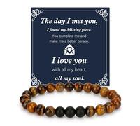 Psxuie Tiger's Eye Bracelet, Brown, Beaded, 21 cm, For Him, Valentines, Anniversary, Birthday Gifts