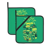 Psych Pineapple Quote Pot Holders Set of 2 Printed Heat Resistant Kitchen Potholders for Safe and Stylish Cooking Baking and Grilling Gifts for Women