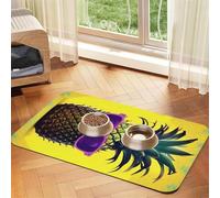 Psych Pineapple Quote Print Pet Food Mat Absorbent Non Slip PU Leather Feeding Mat for Dogs Cats Rubber Bottom