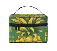 Psych Pineapple Quote Printing Makeup Bag for Women Portable Travel Cosmetic Case Make Up Organizer Bag Beauty Box with Inner Pouch and Handle