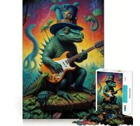 Psychedeli Dinosaur Music Jigsaw Puzzles 1000 Pieces for Adults Memory Boost Warm Time Image Assembly Fine Art Piece (38x52cm)