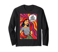Psychedelic 50s Retro Pop Art Vintage Style Woman with Beret Long Sleeve T-Shirt