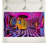 Psychedelic Abstract Wall Backdrop, Colorful Geometric Stripes Party Decorations for Photo Booth, Vibrant Indoor/Outdoor Picture Background for Events 71x43 Inch