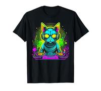 Psychedelic alien dj cat with sunglasses and headphones edm T-Shirt