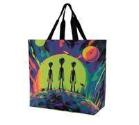 Psychedelic Aliens Encounter Large Tote Bag Reusable for Shopping