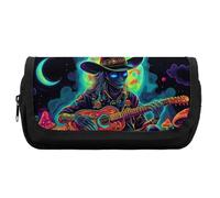 Psychedelic Aliens Playing Guitar Cute Double Pencil Case Large Capacity Portable Pen Pouch with Zippered