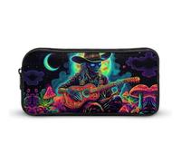 Psychedelic Aliens Playing Guitar Cute Pencil Case Large Capacity Portable Lightweight Pencil Pouch with Zippered