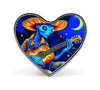 Psychedelic Aliens Playing Guitar in Moon Heart Metal Brooches Small 1" Badge Pin Decorative Lapel Pins Gift Clothing Hat Accessory