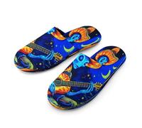 Psychedelic Aliens Playing Guitar In Moon Men's Slippers Memory Foam Indoor House Shoes Lightweight Washable Slipper 43-44_（9.5-10）