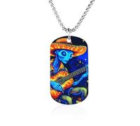 Psychedelic Aliens Playing Guitar In Moon Personalized Memorial Necklace Rectangle Pendant Great Gifts for Men Women 23.6in（60cm）