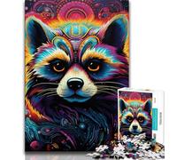 Psychedelic Animal Raccoon 1000 Piece Jigsaw Puzzle for Adults And Teenagers,Decompressing Intellectual Educational Toy Great Gifts And Toys (38x26cm)