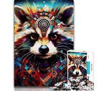 Psychedelic Animal Raccoon 1000 Pieces Jigsaw Puzzles For Teens And Adults,Stress Reliever Difficult Challenge Enhance Love between Couples 50x75cm