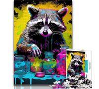 Psychedelic Animal Raccoon Adult Jigsaw Puzzles 1000,Learning Educational Toys Family Games with Matching Poster And Trivia Sheet (38x26cm)