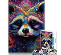 Psychedelic Animal Raccoon Adult Jigsaws 1000 Pieces Difficult,Family Game Stress Reliever Difficult Challenge Great Gifts And Toys 50x75cm